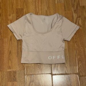 Aerie Offline light pink ribbed cropped workout top with offline logo